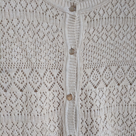 Vintage Liz Claiborne Tan Lace Knit Large Cardigan Meg Ryan 90s - Picture 6 of 10
